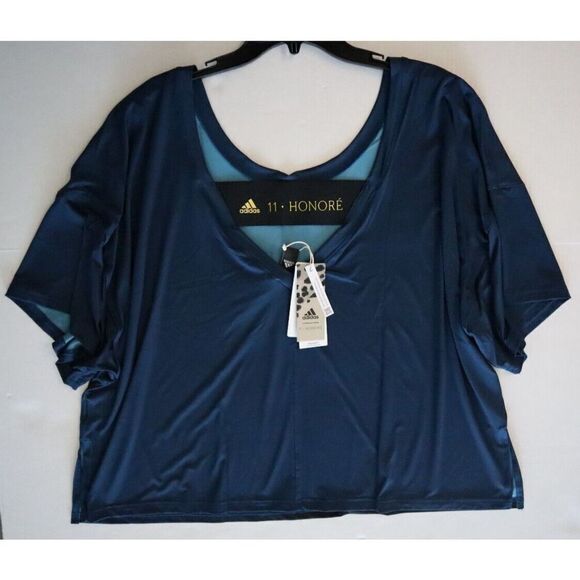adidas x 11 Honoré HR7034 Women Plus Sz 2X Legend Marine/Black Training Tee - Picture 8 of 9